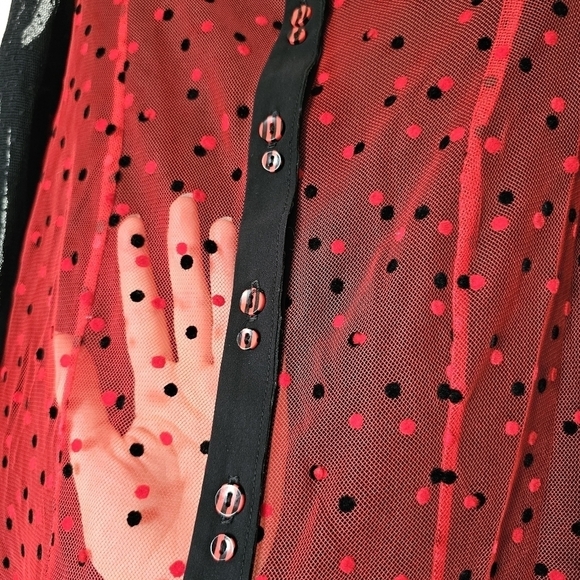Aventures des Toiles black red polka dot whimsigoth sheer button-down shirt - Picture 7 of 12